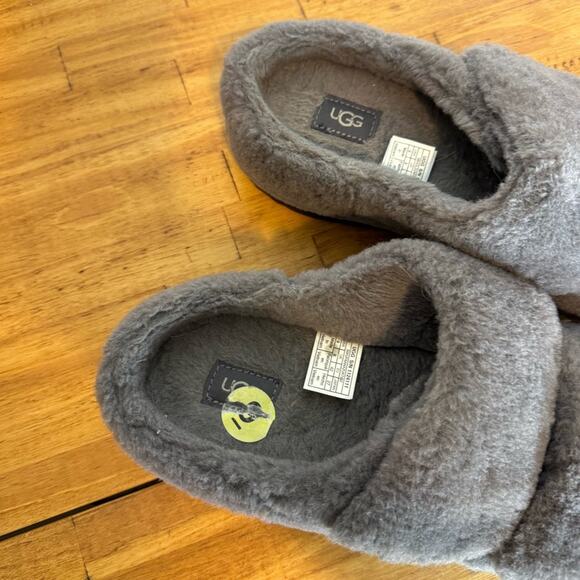 Ugg Fluff That Gray Fuzzy Cozy Wool Blend Slippers Slides Size 9 - Picture 3 of 7